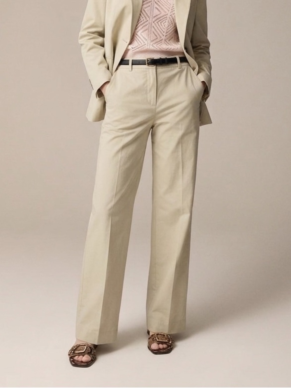 J.Crew Full-length wide-leg trousers pants cotton blend Preppy Tan Size 10